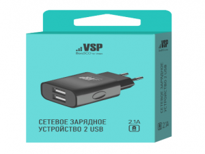 СЗУ Vespa  2 USB, 2,1A   (черный)